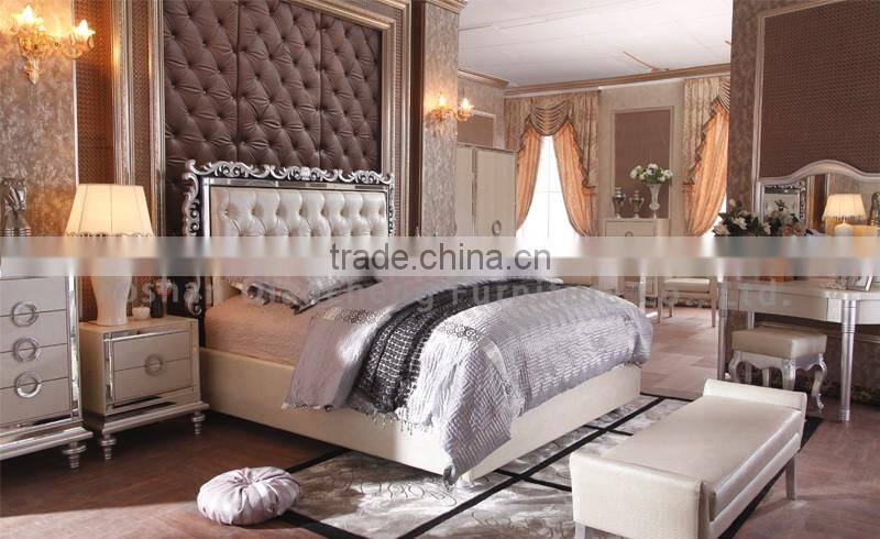 2017 New design Modern leather bed room furniture bedroom set bed