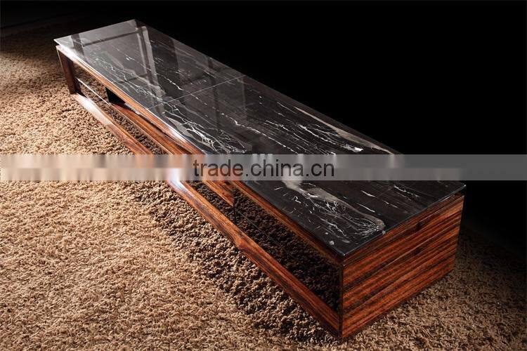 2015 Modern latest Italy ebony veneer TV stand with marble top