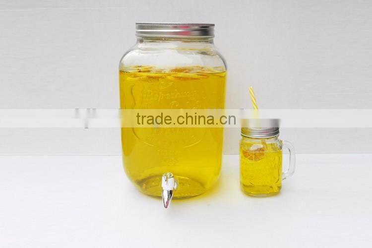 8L ice cold embossed storage glass jar with tap
