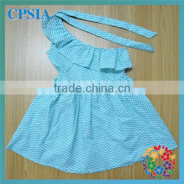 Rainbow Single Shoulder Baby Cotton Frocks Designs Girls Chevron Dress