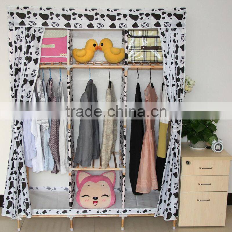 Best selling non-woven cover soild wood handle wardrobe