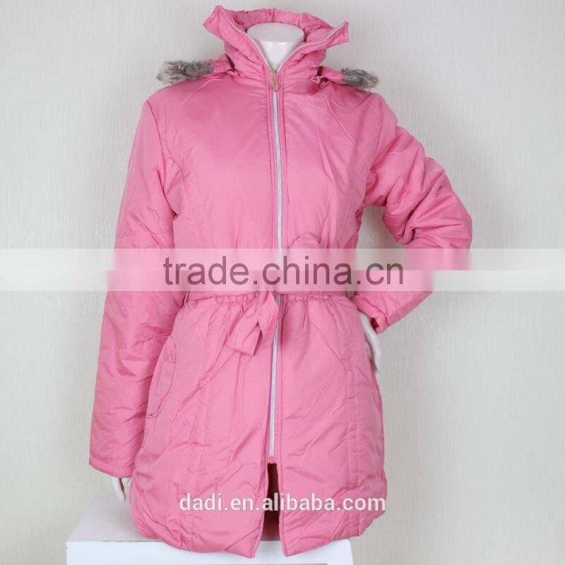 2016 Padding Ladys Winter Long Jacket With Fake Fur Hood