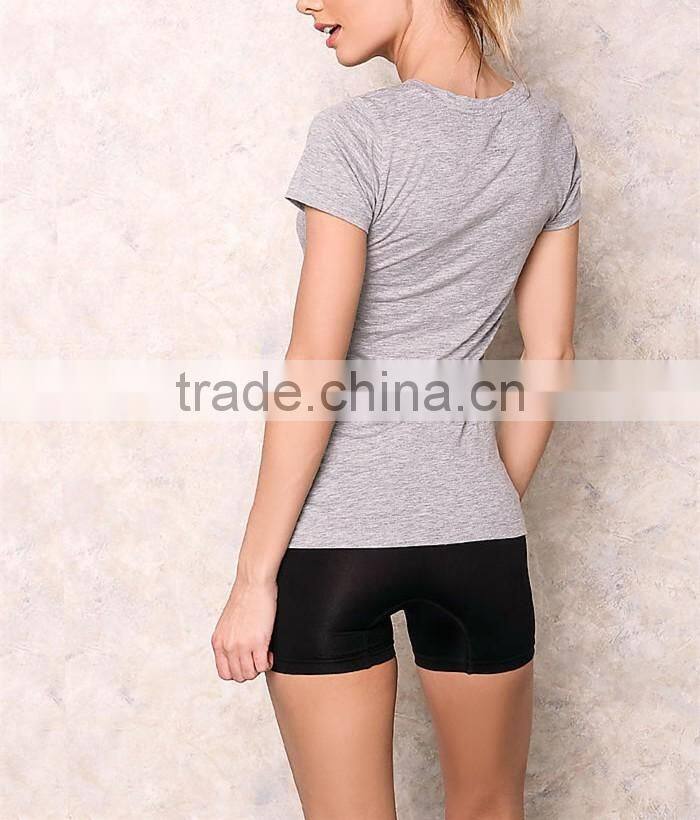 Korean ladies tops latest neck design fashion tee shirt HST3788