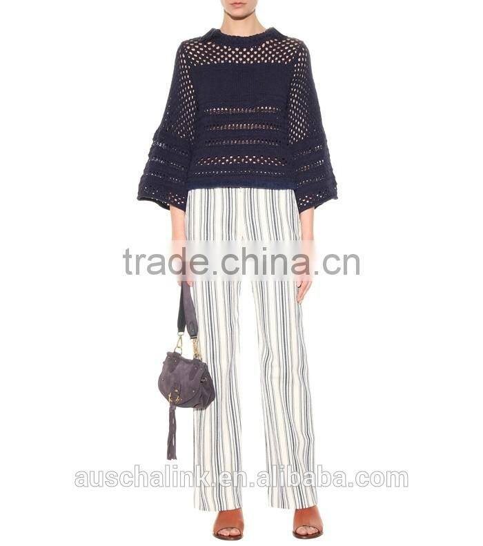 OEM service new style woman fashion stripe linen trousers