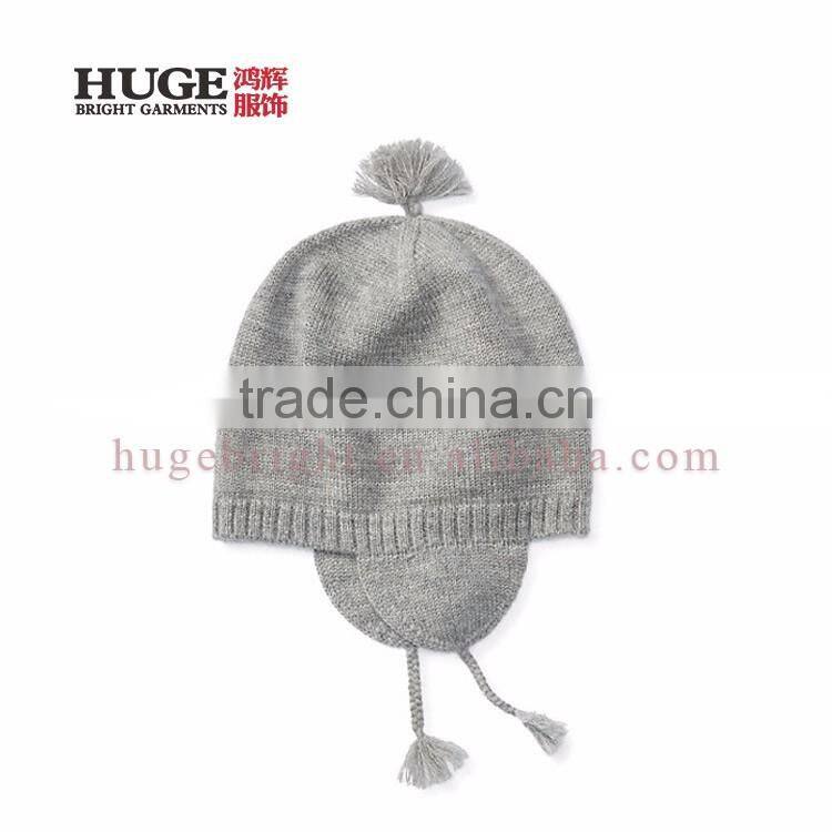 100% Soft Merino Wool Tasseled Earflaps Winter Beanie Hat