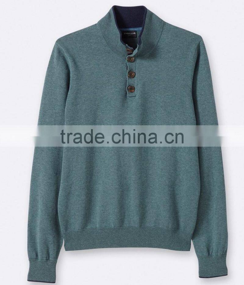 Wholesale Good Quality 100% Wool Sweater Design for Boys High Neck Navy Marl Sweater for Men(BKNM17)