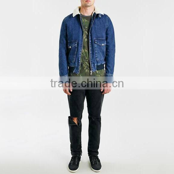 man fleece jacket with fleece collar black denim winter jacket for men