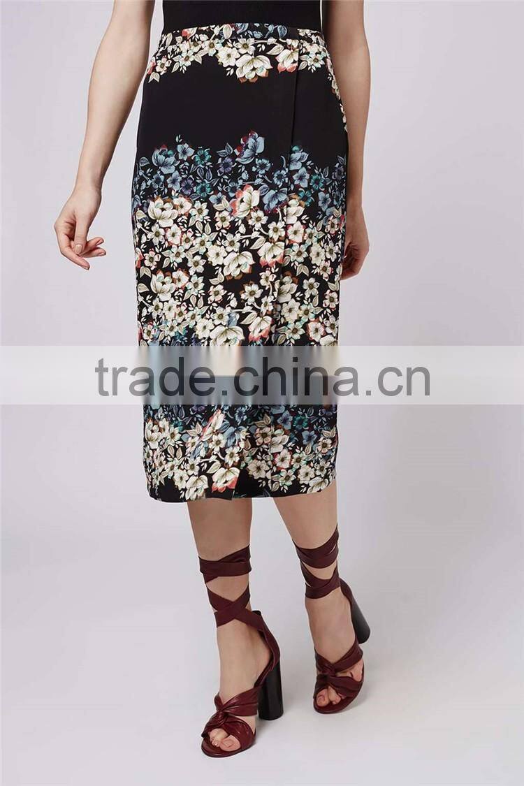 Cheap Price Knitted Flowers Border Wrap Midi Skirts Floral Long Bodycon Skirts Stretch Skirts Wholesale
