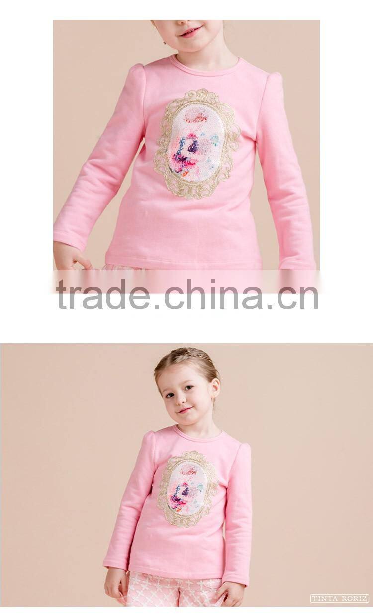Girls Long Sleeve Cotton t Shirt Fashion New Design With Lace Printed For Winter Kids Clothing Wholesale