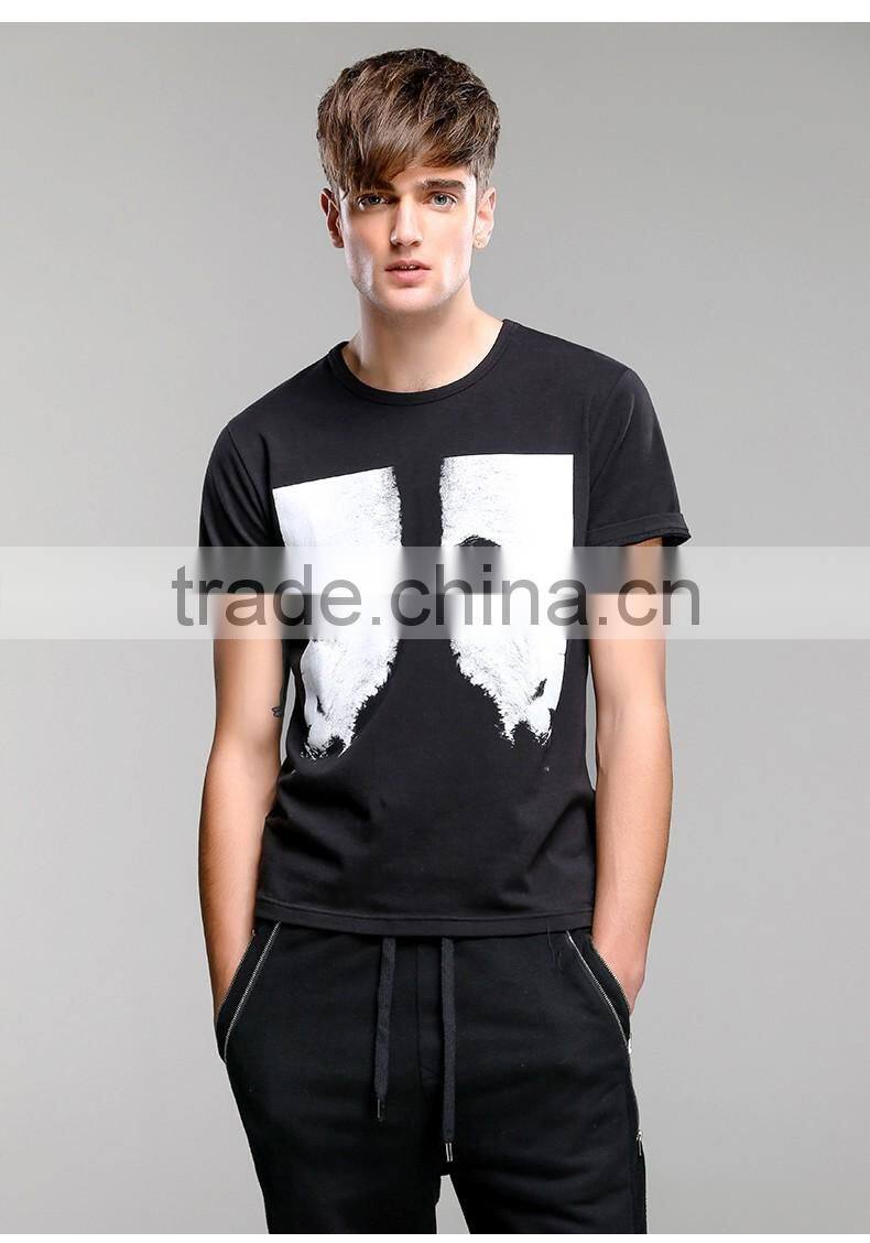 China factory 100% cotton cheap plain plaid color black Tee shirt men