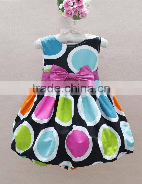 HOT Children Bowknot Colorful Big Polka Dots party dresses for 3 year old girl