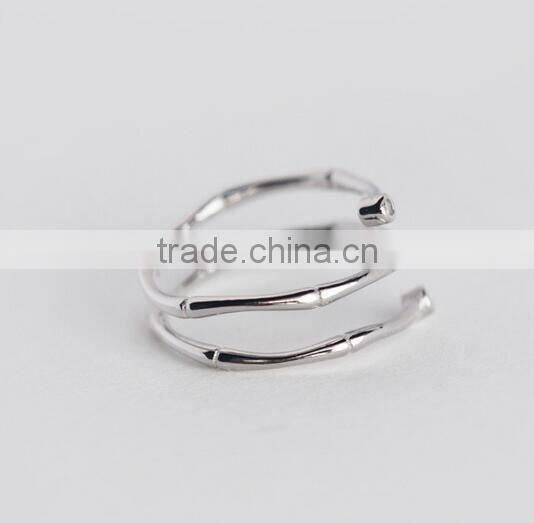 F20060N Bamboo Texture Double Helix Diamond Flexible Silver Ring