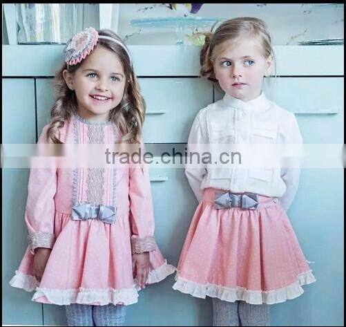 Little Girls Fall Boutique New Arrive Lace Bow Dress Pink Dress Twins Clothing