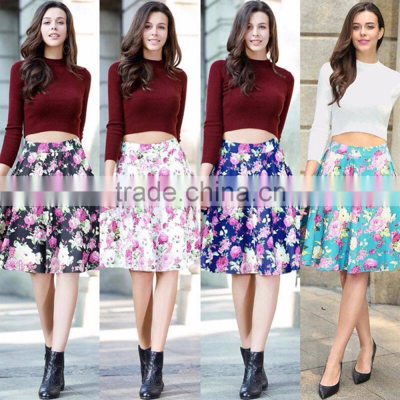 Z&M Women Floral Print Vintage Pleated Fashion Skirt