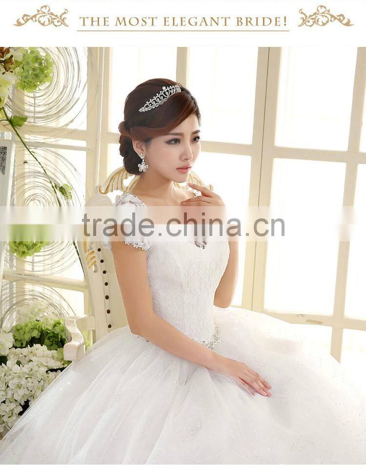 V neck cap sleeve long trail ball gown 2017 wedding dresses