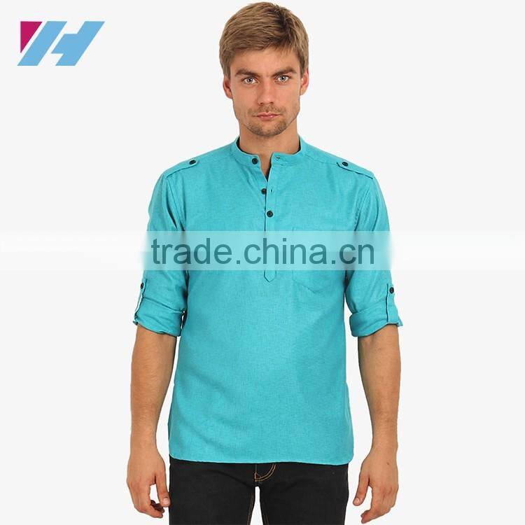 Men's Clothing Long Sleeve Blue Striped Kurta