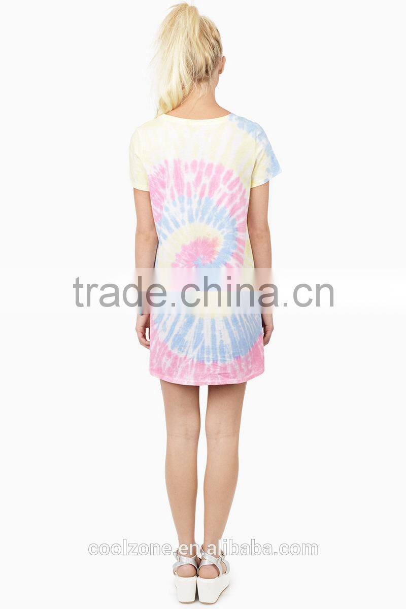 Hot selling tie dye t-shirt dress design beach dress for woman 2015