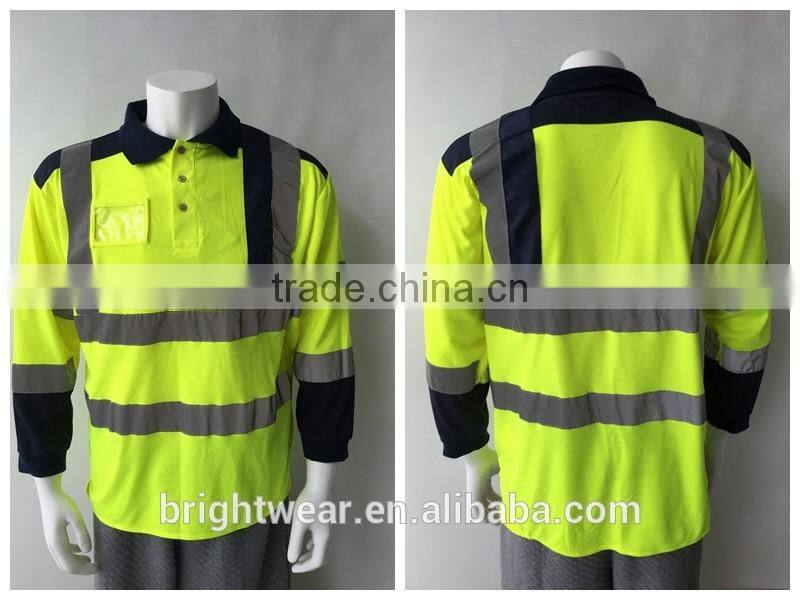 Polyester contrast high visibility safety Europe birdeye sew-on tape reflective polo shirt