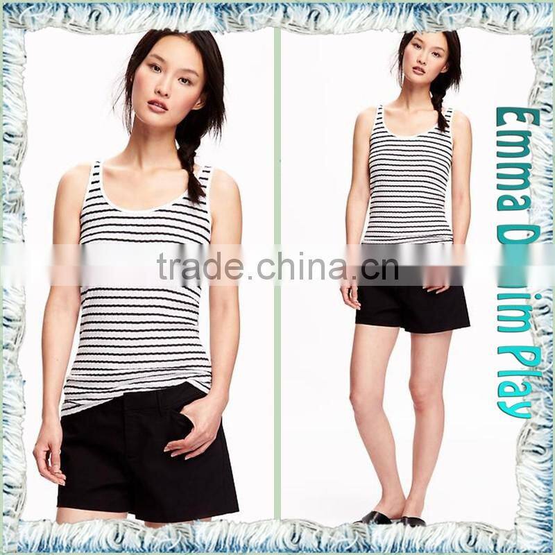 New Fashion Girl's Fitted Black White Striped Cotton Slinglet Tank Tops