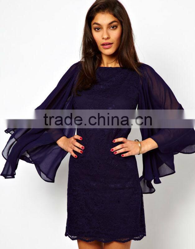Lace Shift Dress With Chiffon Sleeve