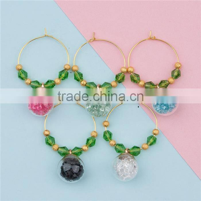Gold Plated Green Faceted Bottle Round At Random Rhinestone Wine Glass Charm Rings