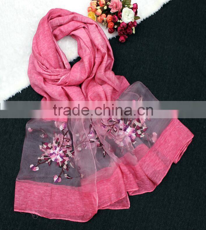 2017 High Quality women Flower embroidered silk scarf