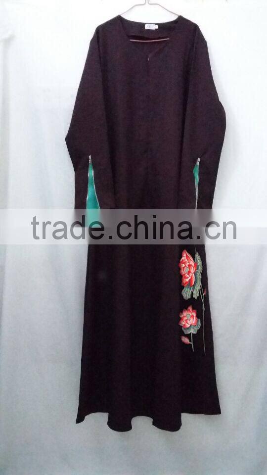 embroider young girl muslim dress/ dqln muslim islamic fashionable abaya kaftan dresses/fancy dl islamic muslim dress