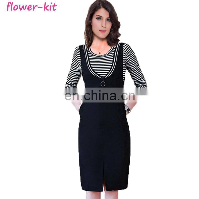 Summer 2017 new Korean women slimming stripe fashion long sleeve casual dress