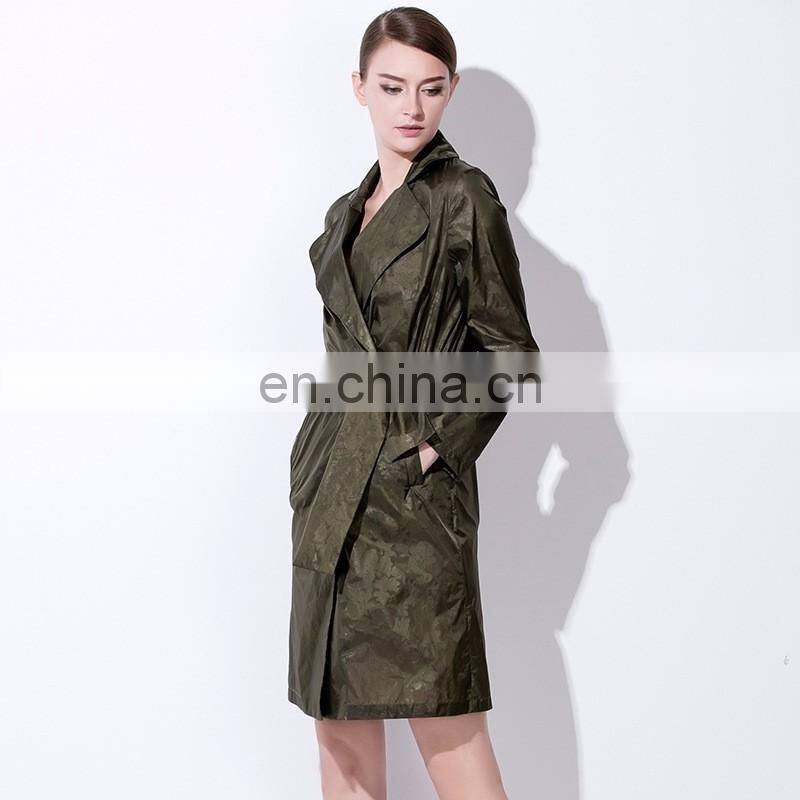 wholesale women clothing spring wear fashion lapel waist tie long sleeves jacquard cloth overknee trench coat