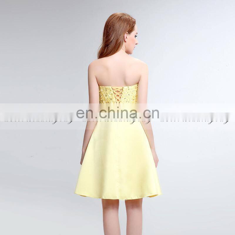 New Arrival Beads Sweetheart Sleeveless Yellow Party Dress Short Ladies Cocktail Dresses