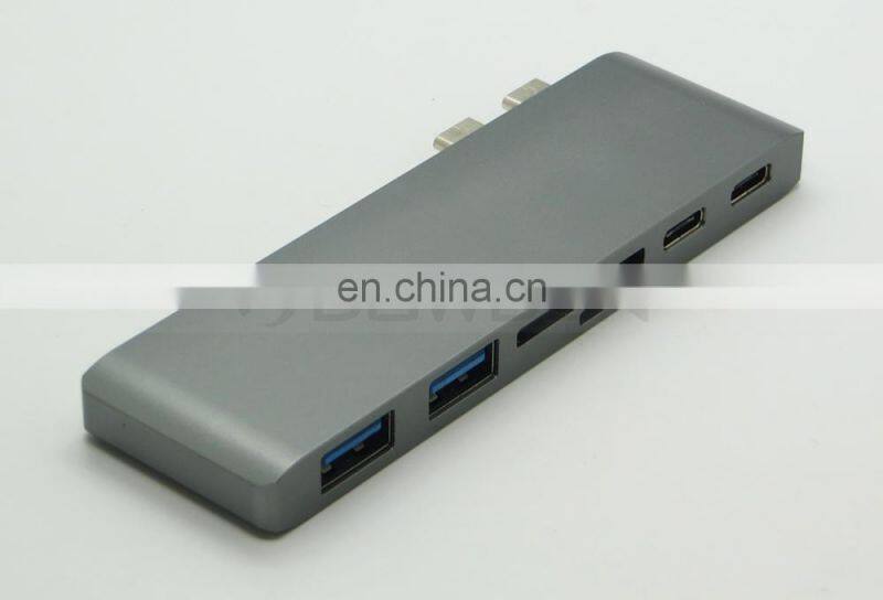 6 in1 Multiport USB Type C Hub with 2 USB 3.0 Port Dual Type-C Charging Port, SD/Micro USB SD Card Reader for Macbook