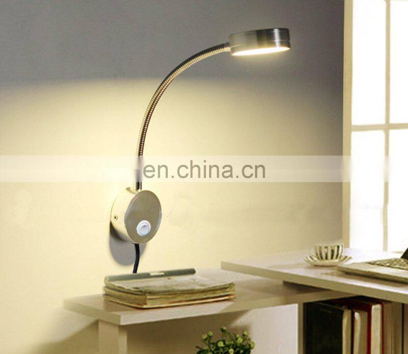 Flexible LED Wall Lamp, 5W Gooseneck Wall Mount Sconce Reading Light with Switch and Plug in Cord for Indoor Room
