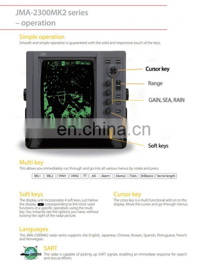 Marine electronics maritime navigation communication JRC JMA-3336 CCS MED IMO ship boat 6KW 4FT radome antenna 72NM marine radar
