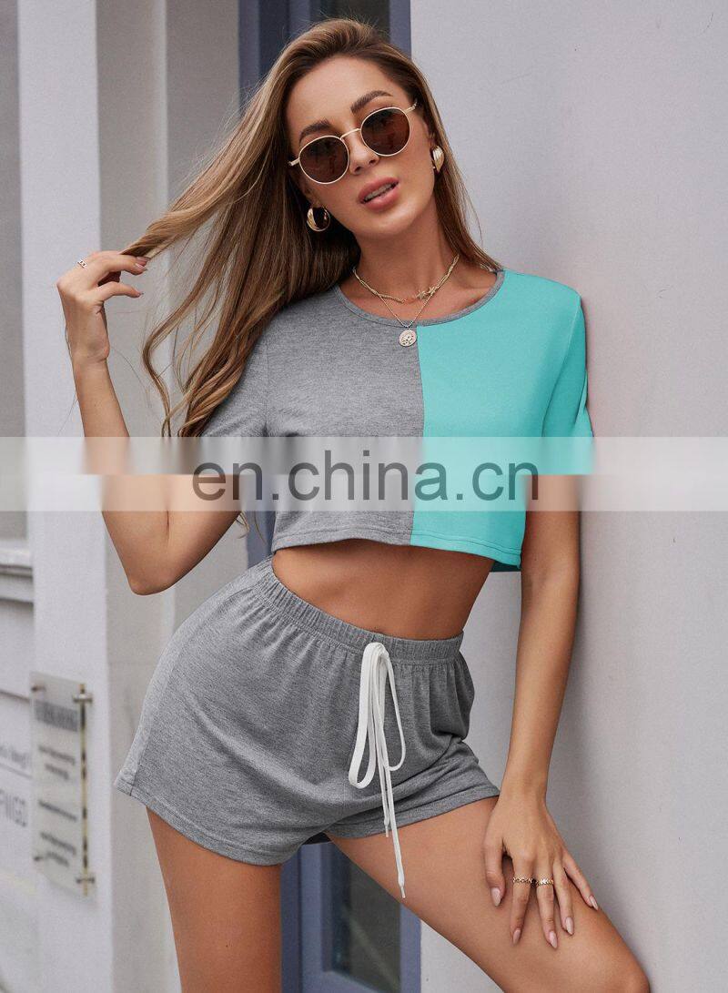 Manufacturer customized LOGO women's spring and summer new casual sports round neck t-shirt 2-piece jogging suit