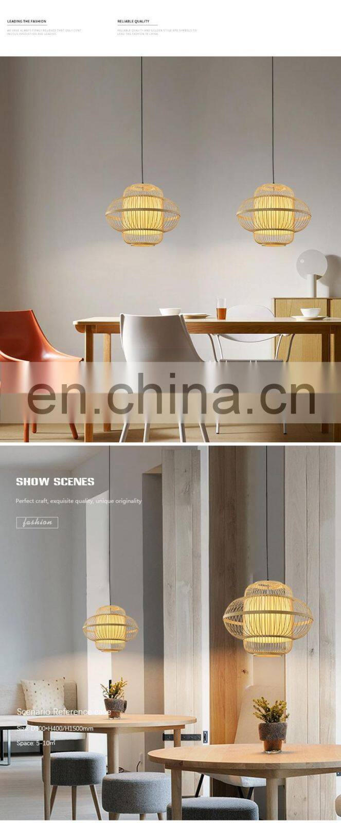 HUAYI Factory Wholesale Southeast Asian Style Indoor Bedroom Hanging Handmade Bamboo E27 5W LED Pendant Light