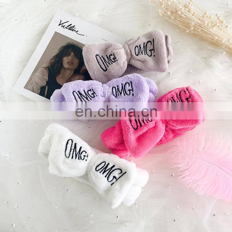Soft OMG Letter Coral Fleece Wash Face Bow Hairbands For Women Girls Headbands Headwear Hair Bands Turban Hair Accessories