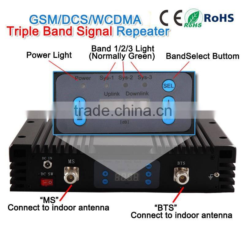 Mobile cover OEM new design GSM/DCS/WCDMA 900/1800/2100mhz home use 2G/3G Lcd display home gsm signal Selective Pico amplifier
