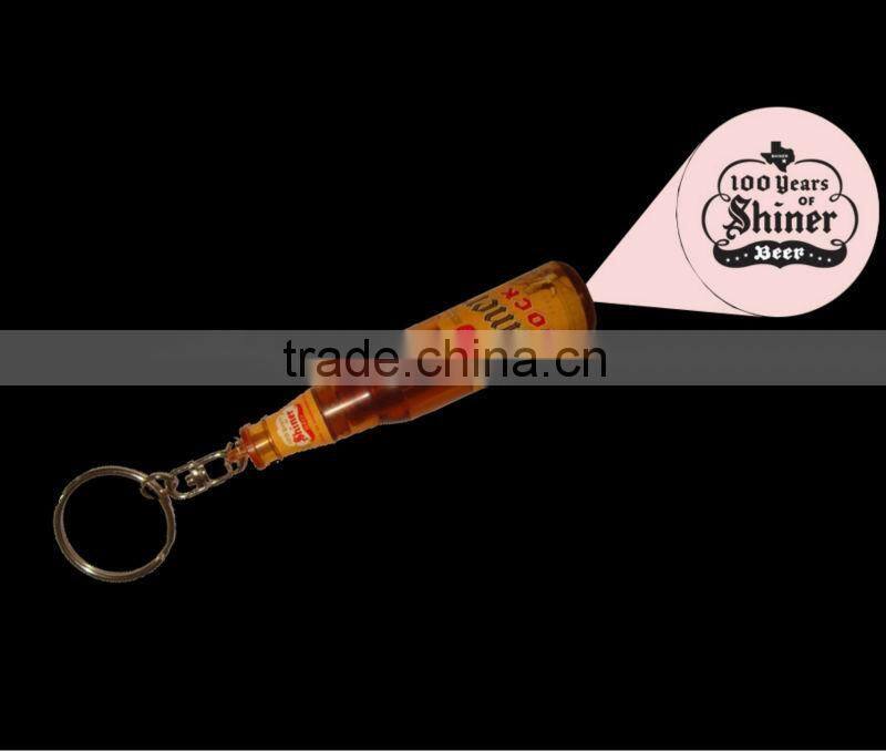 led beer bottle shape keychain,custom bottle shape keychain with projector,promotional led bottle projector keychain