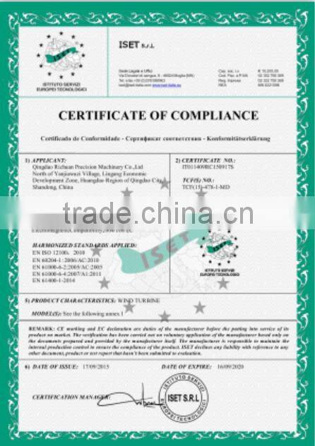 hawt horizontal axis 3kw wind turbine ce approved