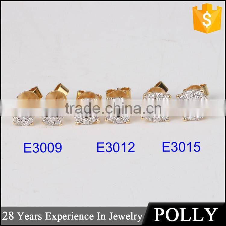 2016 fashion fancy stud 18k gold earring with diamond for lady