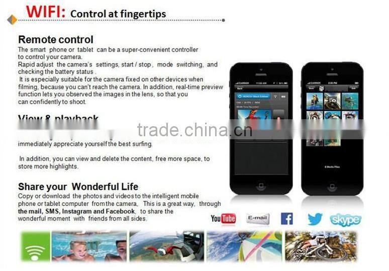 2016 WiFi Action Camera Helmet Sports Camera Waterproof With 2 Batteries and 1 Battery Charger Support Audio