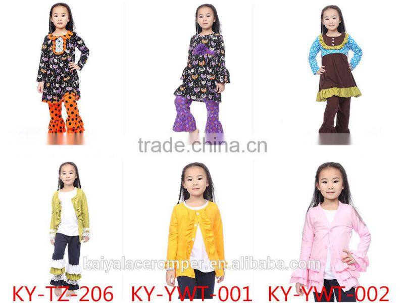 wholesale clothes high quality cotton girls ruffle pant set