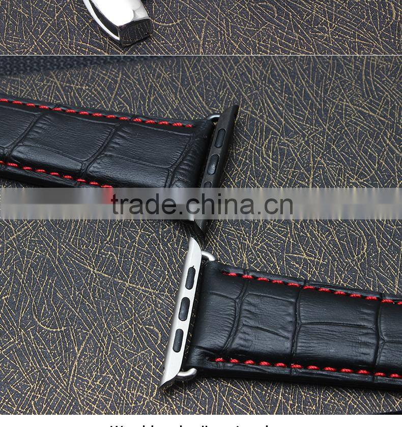 Wholsale black Calf Leather Watch Strap Adapter for 38mm 42mm Iwatch Strap For Apple Watch Band