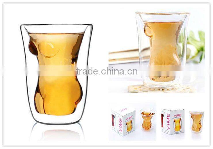 KC-0201 Double layers glass New arrival 160ml sexy naked lady double layers beer glass