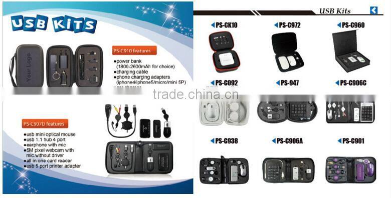Portable Travel USB Kits Mobile Charger with Quality Black Bag as for Promotional Gifts
