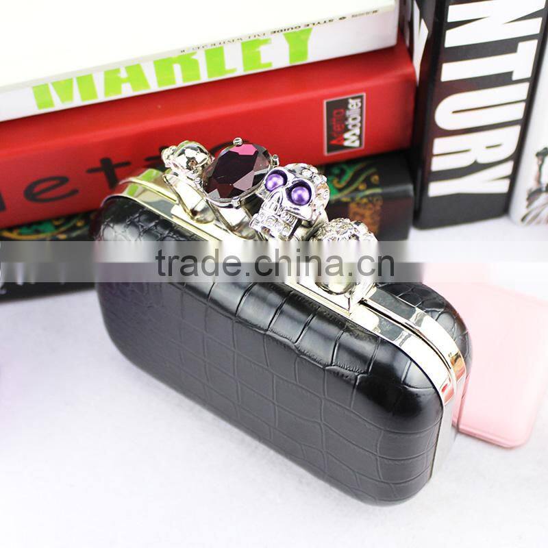 Handcee Purple RHINESTONE Ring Ladies Evening Clutch Bag With Skull