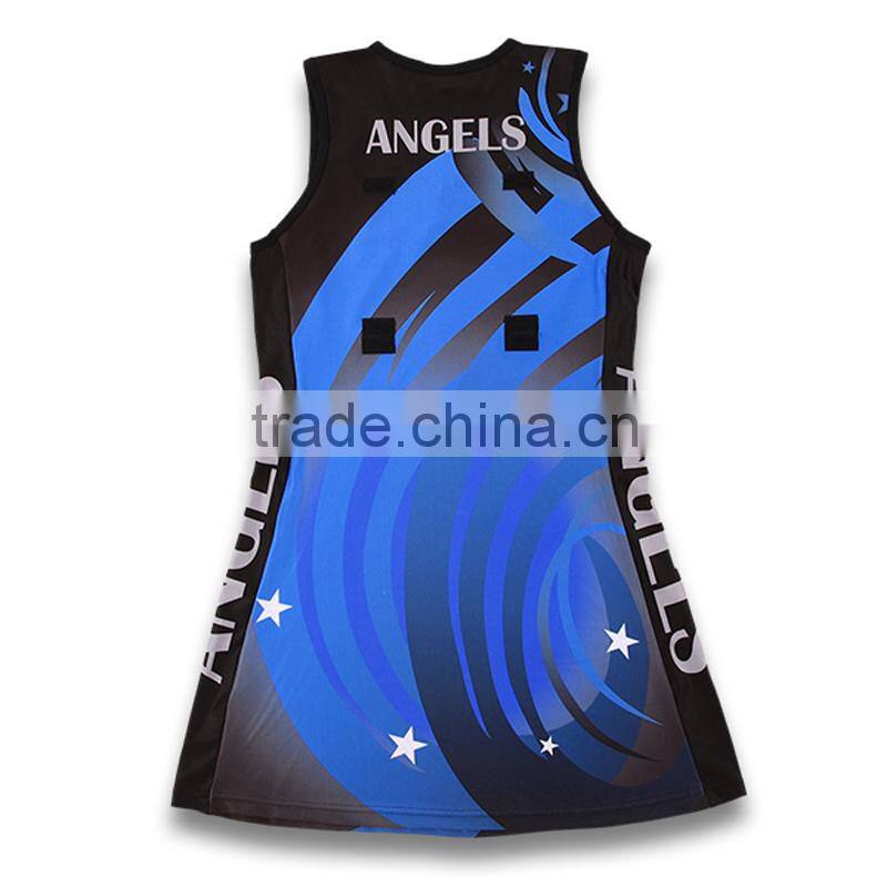 Hot sell fashionable kids dye sublimation lycra netball dresses