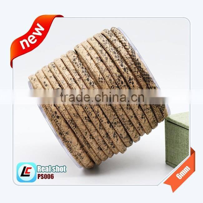 Green 6mm real fashion snakeskin leather cord stitched outside