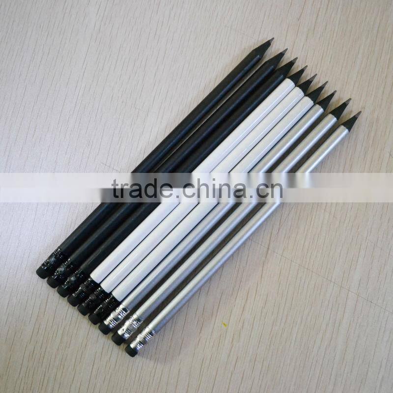 Promotion standard size round shape 2.0mm HB lead golf pencil ( black wooden pencil ) sharpened with eraser