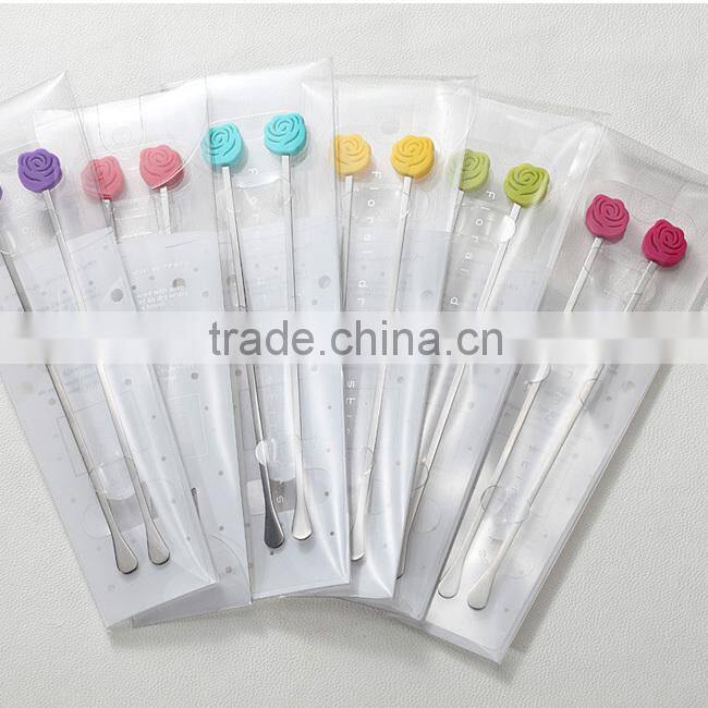 Eco-friendly silicone leaf shape metal drink stirrers